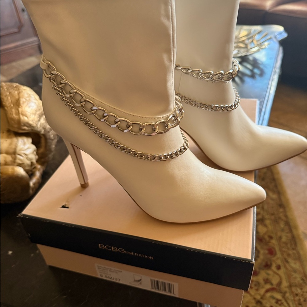 BCBGeneration Women's Ivory Chain Heeled Boots